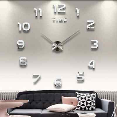 #ad Stylish Home Decor: Modern Large 3D DIY Wall Clock with Acrylic Mirror Stickers $22.99