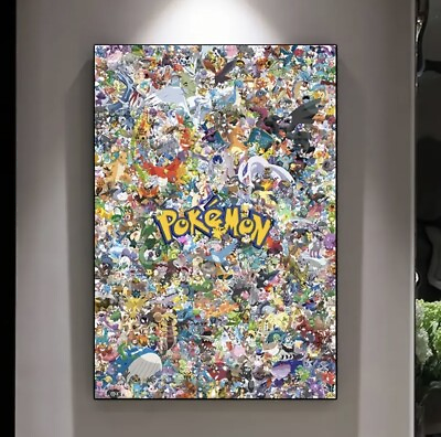 #ad #ad Pokemon All Characters Anime Canvas wall Art Living Room Canvas Painting Decor AU $89.99