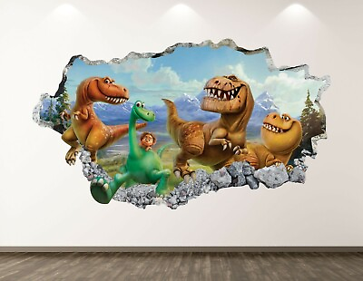 #ad Funny Dinosaur Wall Decal Art Decor 3D Smashed Good Playroom Sticker Mural BL98 $69.95