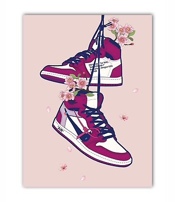 #ad Girly Pink Sneaker Canvas Wall Art Poster PrintAJ Wall artAir Gym Shoes Sho... $22.13