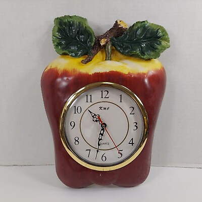 KMC Vintage Red Apple Wall Kitchen Clock Resin Large Battery Op 15x12quot; Works $49.99