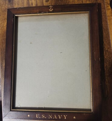 #ad Solid Wood Vintage U.S. Navy Picture Frame Vtg Frame W Glass 11quot;x9quot; O.D. $128.00