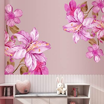 #ad Giant Flowers Wall Decals Lily Floral Wall Stickers DIY Removable Large Pink $19.63