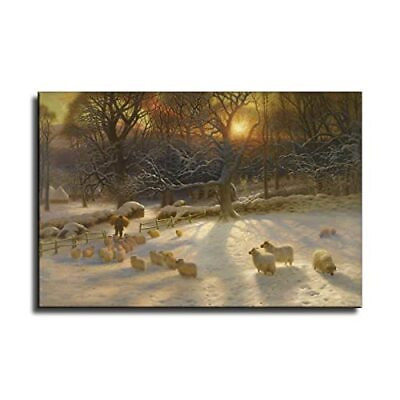 #ad Sheep in Winter at Sunset Poster Decorative Painting Canvas Wall Art Living $26.92