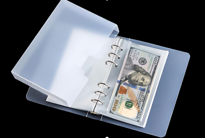 #ad 100 Pockets Dollar Bill Holders with Storage Album SleevesProtector Bag for Bill $9.98