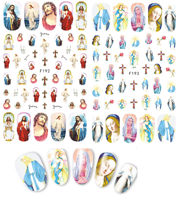 #ad Jesus Lord Mary Christian Nail Stickers Decals Cross Religion Mother of God NS51 $2.95