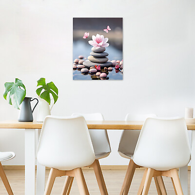 #ad Zen Stones Spa Pink Floral Canvas Wall Art for Bathroom Living Room Unframed $7.99