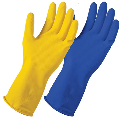 #ad Reusable Latex Kitchen and Bath Gloves 2 Pairs Blue amp; Yellow Large Extra Large $9.99