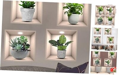 #ad 4 Pack 3D Green Plants Wall Stickers Botanical Plants Wall Decals 3D Plants $18.78
