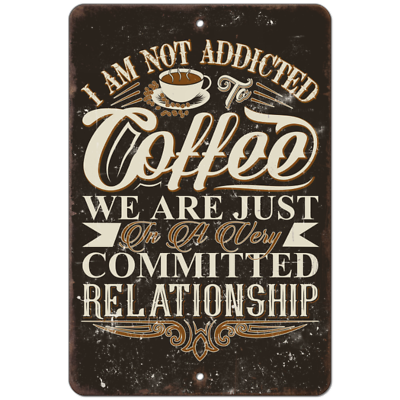 #ad Funny Addicted To Coffee Aluminum Metal Novelty Sign Retro Kitchen Bar Vintage $21.59
