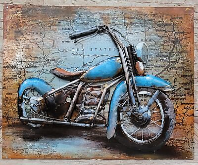 #ad Recycled Vintage Motorcycle Wall Art Painting 3D Hand Made Classic Artwork Sale $164.50