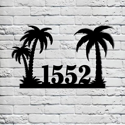 #ad PERSONALIZED Tropical Palm Tree Metal House Numbers Sign Beach Street Coastal $71.39