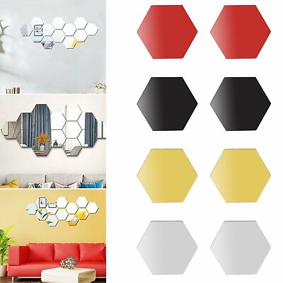 #ad 12pcs 3D Hexagon Acrylic Mirror Wall Stickers Home Room DIY Art Removable Decor $5.99