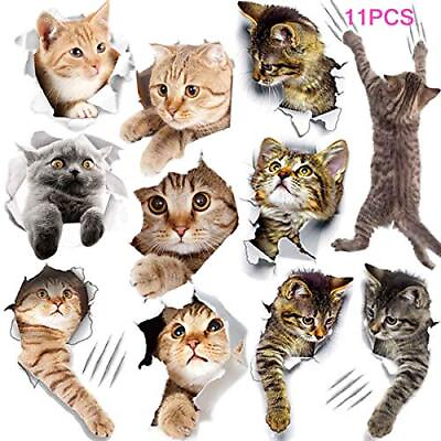 #ad 11PCS New 3D Removable Cartoon Animal Cats Large Wall Stickers Easy to Peel Eas $10.96