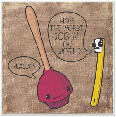 #ad Stupell Home Décor Toothbrush and Plunger Cartoon Humor Bath Wall Plaque Art 12 $32.62