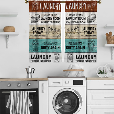 #ad #ad Laundry Kitchen Window Curtain Rustic Wash Dry Quotes Words Wooden Teal Brown Fu $36.36