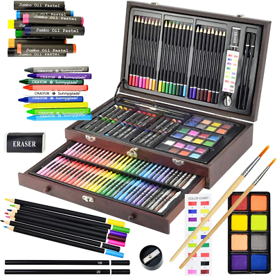 #ad Sunnyglade 145 Piece Deluxe Art Set Wooden Art Box amp; Drawing Kit with Crayon.. $33.70
