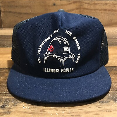 #ad Vintage Illinois Power Hat Snapback Trucker Cap Mens Blue 1980 Ice Storm READ $38.88