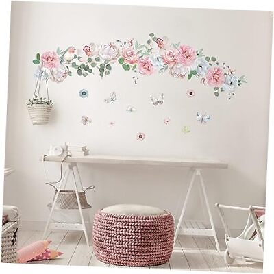 #ad Peony Floral Wall Stickers Colorful Flowers Butterfly Wall Decals Wall Art $17.51