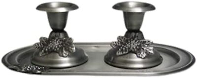 D Judaica Candlestick Pewter with Tray and Grape Decor for Pillar Candles $35.99
