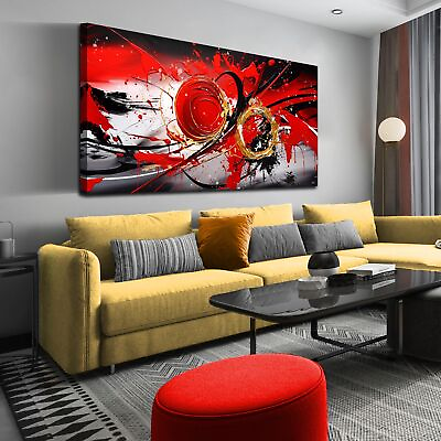 #ad Large Red and Black Abstract Canvas Wall Art for Living Room Bedroom Home Off... $257.59