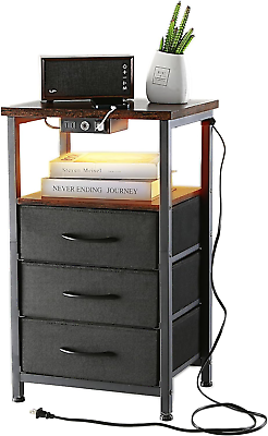 #ad Nightstand with Charging Station and Dimmable LED Lights 25.6 Inch Tall Side Ta $90.48