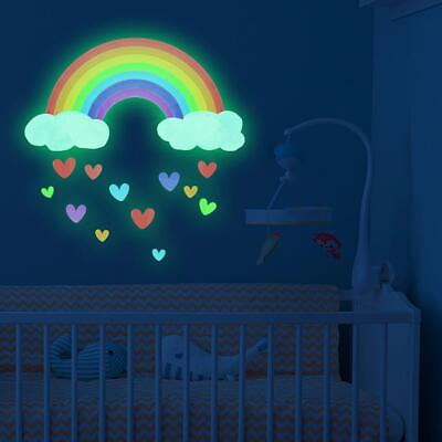 #ad 1pc Rainbow Print Glow In The Dark Wall Sticker Kids Nursery Children Room Decor $9.99