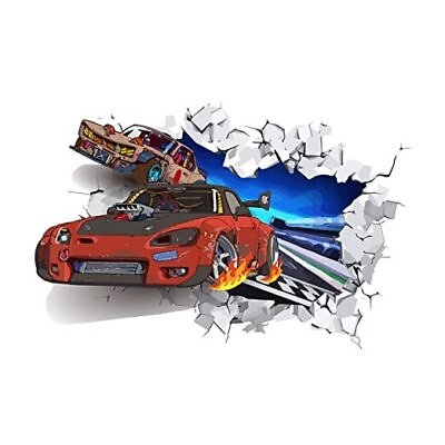 #ad 3D Cool Racing Car Wall Decal Colorful Track Racing Vinyl Wall 3d Racing Car $24.54