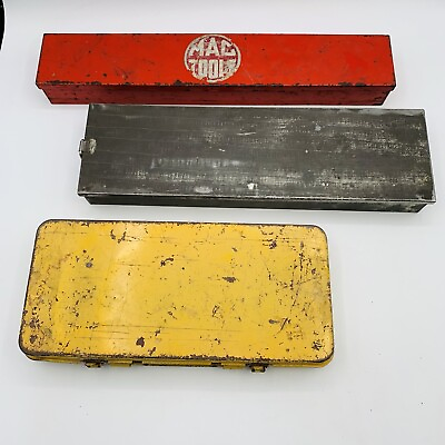 #ad Small Metal Tool Box Lot Of 3 Yellow Corsair Mac Tools Sticker Red Homemade Box $39.99