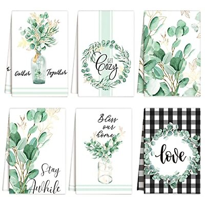 #ad 6 Pieces Watercolor Stripes Kitchen Dish Towels Spring Quotes 18 x 28 Inch Se... $25.74