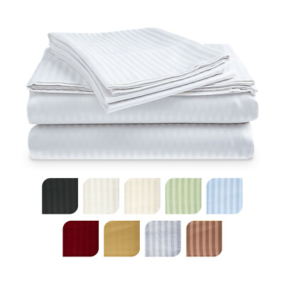Platinum Level Sheets 400 Thread 100% Cotton Sateen Dobby Stripe Bed Sheet $24.99