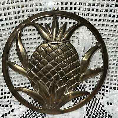 #ad Pineapple Trivet Solid Brass 7” Dia VINTAGE Kitchen Decor Or Wall Hanging $10.97