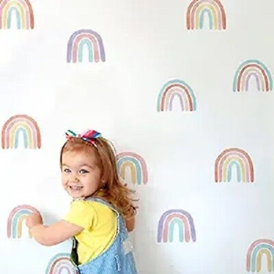 #ad Watercolor Rainbow Wall Decals 36 Pcs Rainbow Wall Stickers for Girls Bedroom Ki $18.00