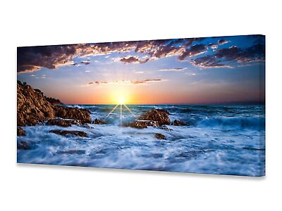 #ad BK05850 Wall Art Decor Canvas Print Picture Sunset Blue Ocean 1 Panel Sea Wav... $77.98