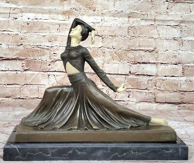 #ad Bronze Modern Vintage Art Deco Sculpture Female Dancer Metal Statue Decor $679.00