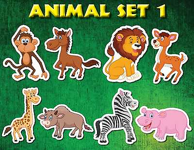 #ad Animal Set 1 Jungle Zoo Kids Nursery wall decor bumper sticker decal white vinyl $17.99