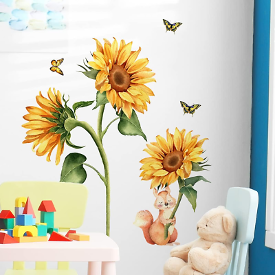 #ad Sunflower and Squirrel Wall Decal Yellow Flower Butterfly Wall Stickers 28X31Inc $17.63