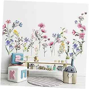 #ad #ad Colorful Flowers Vines Wall Decals Removable Green Plants Leaves Peel and $19.27