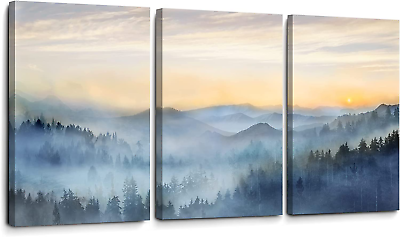 #ad Wall Decor for Bedroom 3 Panel Sunrise Misty Forest Print Picture Paintings Wall $131.31