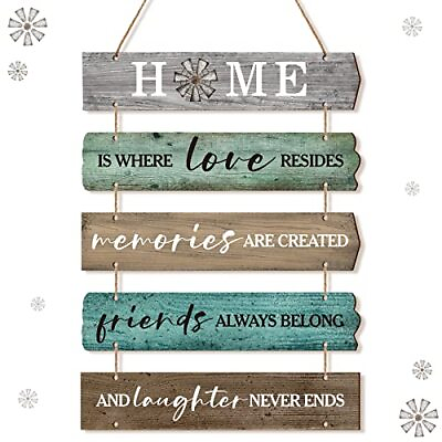 #ad 5 Pcs Wood Wall Hanging Home Sign Home Love Friends Rustic Home Decor Home is $14.52