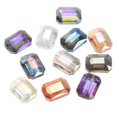 #ad 10pcs Rectangle Faceted Colorful Crystal Glass Loose Beads For DIY Jewelry $2.98