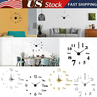 #ad 3D DIY Wall Clock Frameless Silent Living Room Dining Room Simple Wall Sticker $6.90