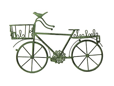 #ad Metal Bicycle Wall Hanging Art Decor Planter Bike Sculpture Antiqued Green $28.00