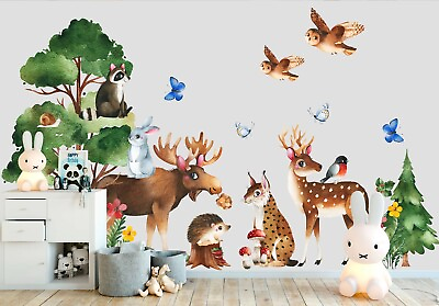 #ad Forest Jungle Animals with Big eyes hedgehog Nursery Wall Decal Stickers AU $99.50