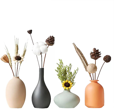 #ad Small Ceramic Vase Set of 4 for Modern Home Decor Minimalist BohemianRound Matt $52.46