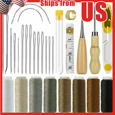 #ad #ad 29Pcs Leather Waxed Thread Stitching Needles Awl Hand Kit for DIY Sewing Craft $7.99