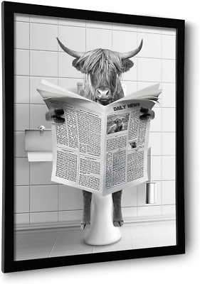 #ad #ad Framed Highland Cow Wall Art Bathroom Decor Wall Art Black and White Wall Art $20.24
