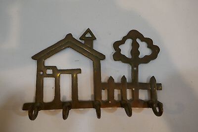#ad Vintage House w Tree Shaped Wall Mounted 5 Hook Key Holder Rack Solid Brass $19.95