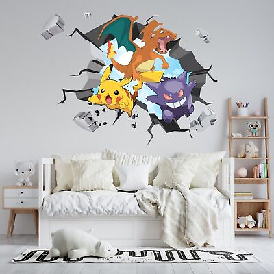 #ad Pikachu Charizard Pokemon Gengar WALL EXPLOSION Decal Wall Sticker Art Mural 72 $28.50