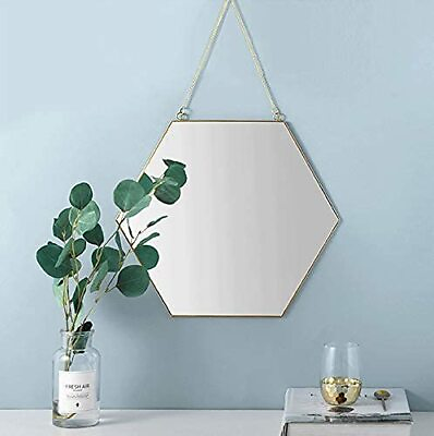 #ad Hanging Wall Mirror Geometric Hexagon Small Wall Decor Gold Mirror with Chain... $23.44